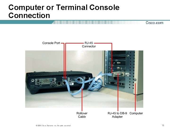 Computer or Terminal Console Connection © 2004, Cisco Systems, Inc. All rights reserved. 13