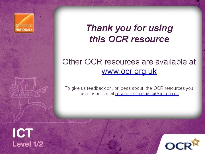 Thank you for using this OCR resource Other OCR resources are available at www.