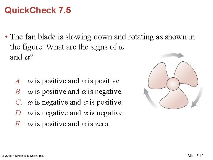 Quick. Check 7. 5 • The fan blade is slowing down and rotating as