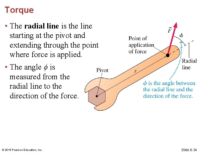 Torque • The radial line is the line starting at the pivot and extending