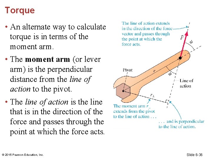 Torque • An alternate way to calculate torque is in terms of the moment Torque • An alternate way to calculate torque is in terms of the moment