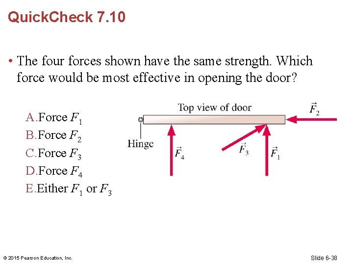 Quick. Check 7. 10 • The four forces shown have the same strength. Which