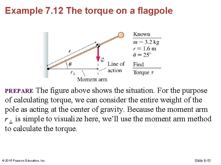 Example 7. 12 The torque on a flagpole The figure above shows the situation.