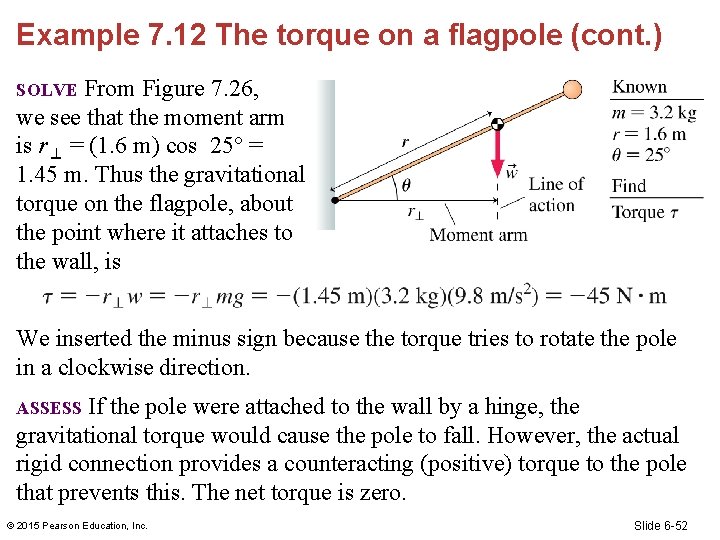 Example 7. 12 The torque on a flagpole (cont. ) From Figure 7. 26,