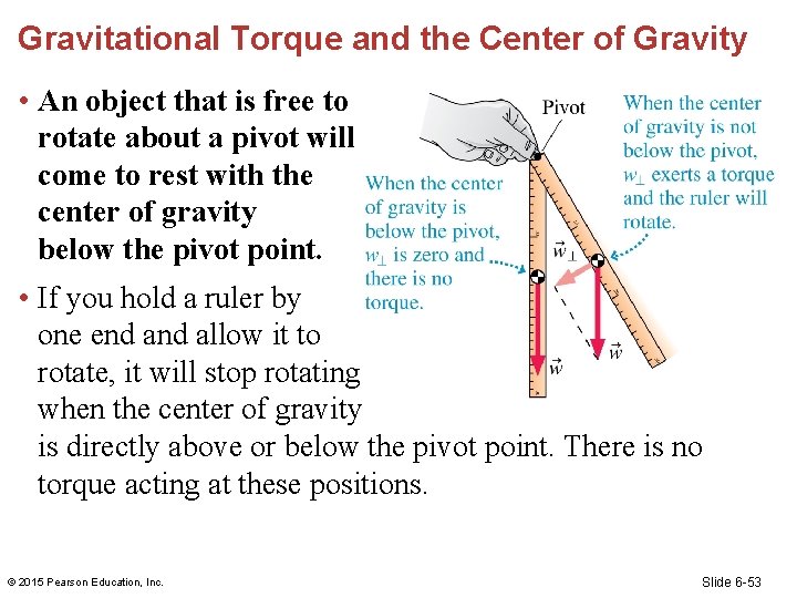 Gravitational Torque and the Center of Gravity • An object that is free to