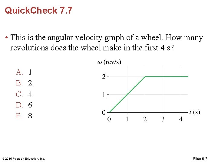 Quick. Check 7. 7 • This is the angular velocity graph of a wheel.