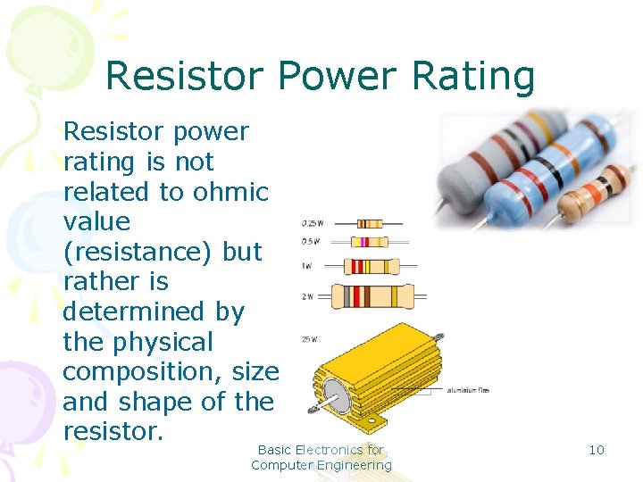 Resistor Power Rating Resistor power rating is not related to ohmic value (resistance) but