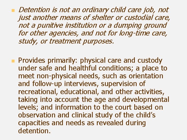 n n Detention is not an ordinary child care job, not just another means