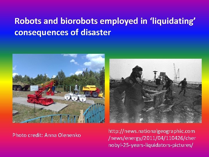 Robots and biorobots employed in ‘liquidating’ consequences of disaster Photo credit: Anna Olenenko http: