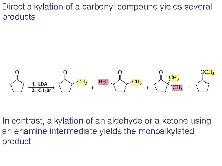 Direct alkylation of a carbonyl compound yields several products In contrast, alkylation of an