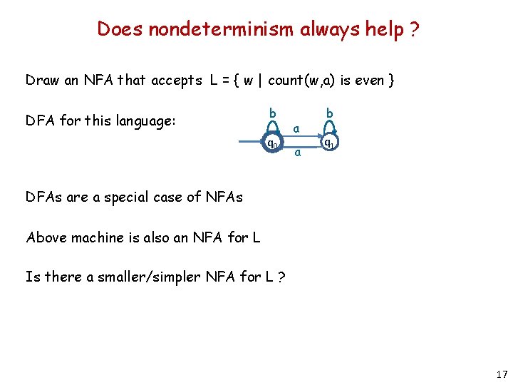 Does nondeterminism always help ? Draw an NFA that accepts L = { w