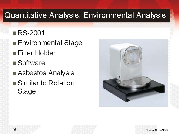 Quantitative Analysis: Environmental Analysis RS-2001 Environmental Stage Filter Holder Software Asbestos Analysis Similar to