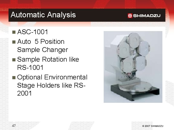 Automatic Analysis ASC-1001 Auto 5 Position Sample Changer Sample Rotation like RS-1001 Optional Environmental