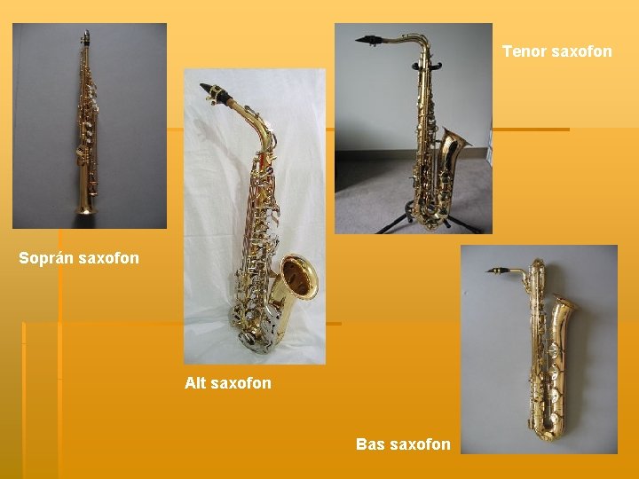 Tenor saxofon Soprán saxofon Alt saxofon Bas saxofon 