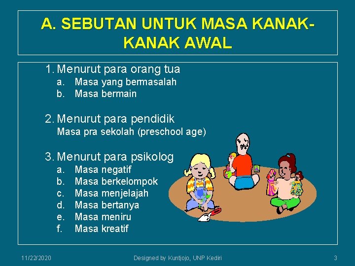 A. SEBUTAN UNTUK MASA KANAK AWAL 1. Menurut para orang tua a. Masa yang