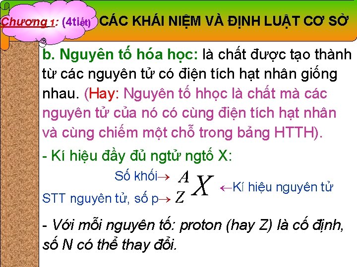 Chương 1: (4 tiết) CÁC KHÁI NIỆM VÀ ĐỊNH LUẬT CƠ SỞ b. Nguyên