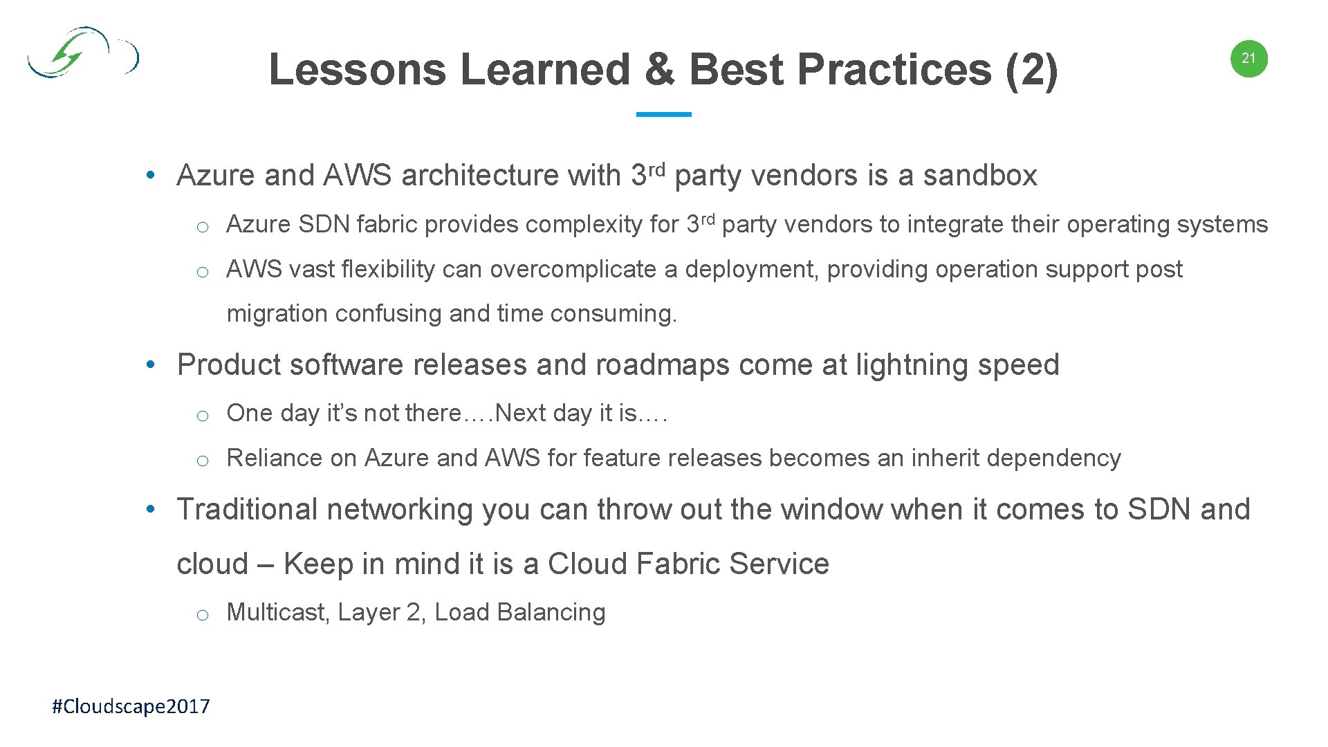 Lessons Learned & Best Practices (2) • Azure and AWS architecture with rd 3