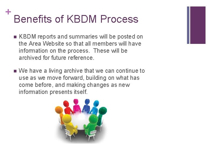 + Benefits of KBDM Process n KBDM reports and summaries will be posted on