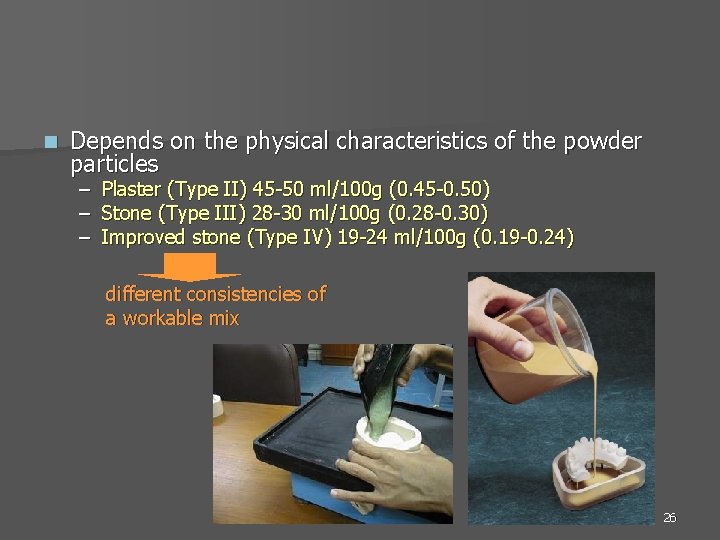 n Depends on the physical characteristics of the powder particles – Plaster (Type II)