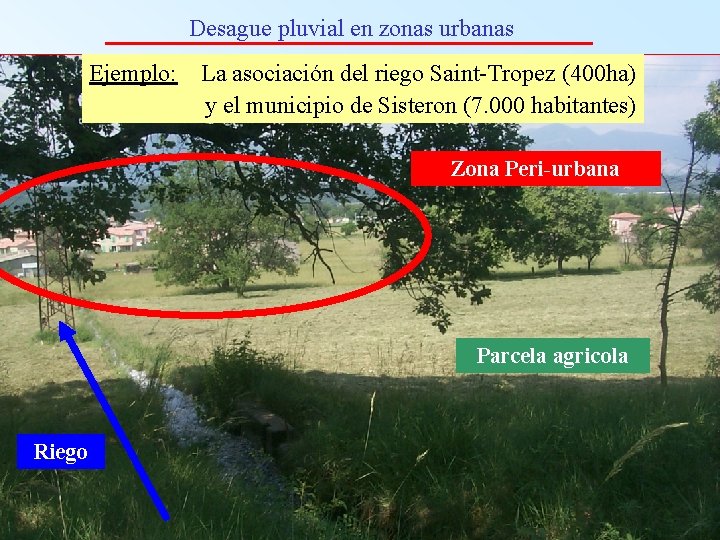  Desague pluvial en zonas urbanas Ejemplo: La asociación del riego Saint-Tropez (400 ha)