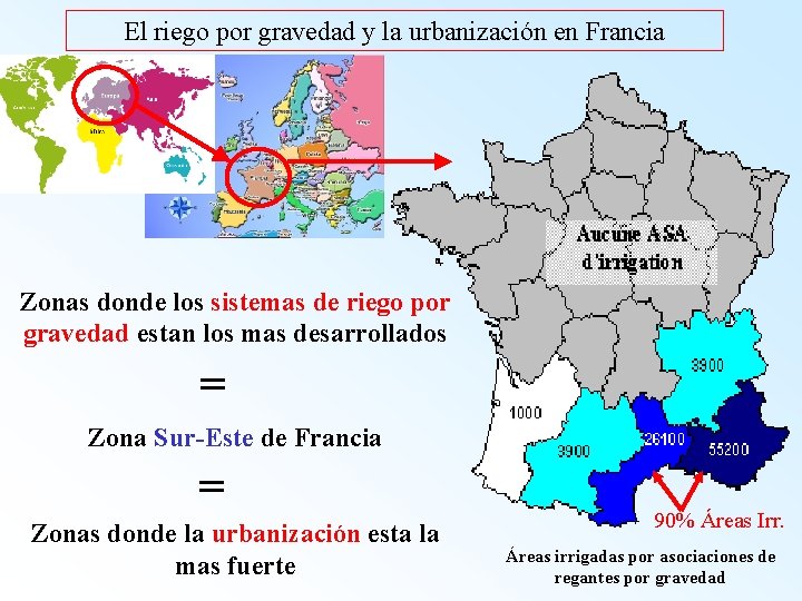 El riego por gravedad y la urbanización en Francia Zonas donde los sistemas de