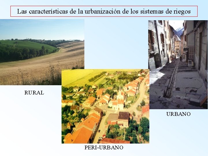 Las características de la urbanización de los sistemas de riegos RURAL URBANO PERI-URBANO 