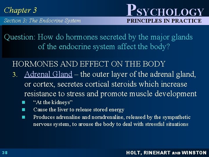 Chapter 3 Section 3: The Endocrine System PSYCHOLOGY PRINCIPLES IN PRACTICE Question: How do