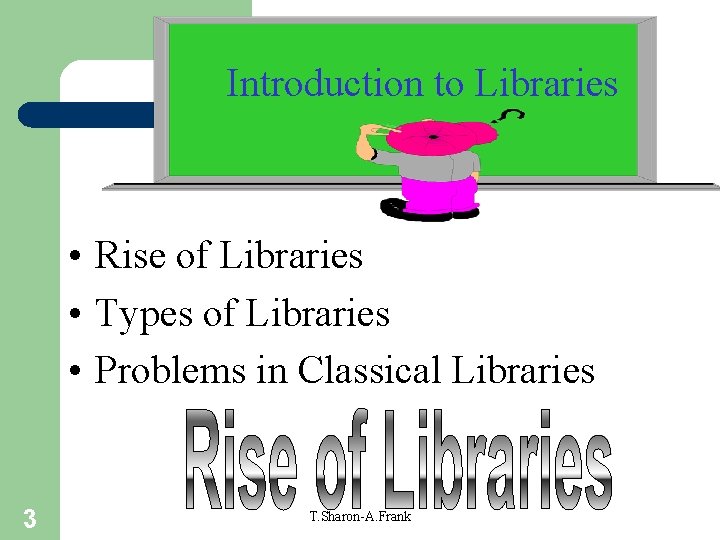 Introduction to Libraries • Rise of Libraries • Types of Libraries • Problems in