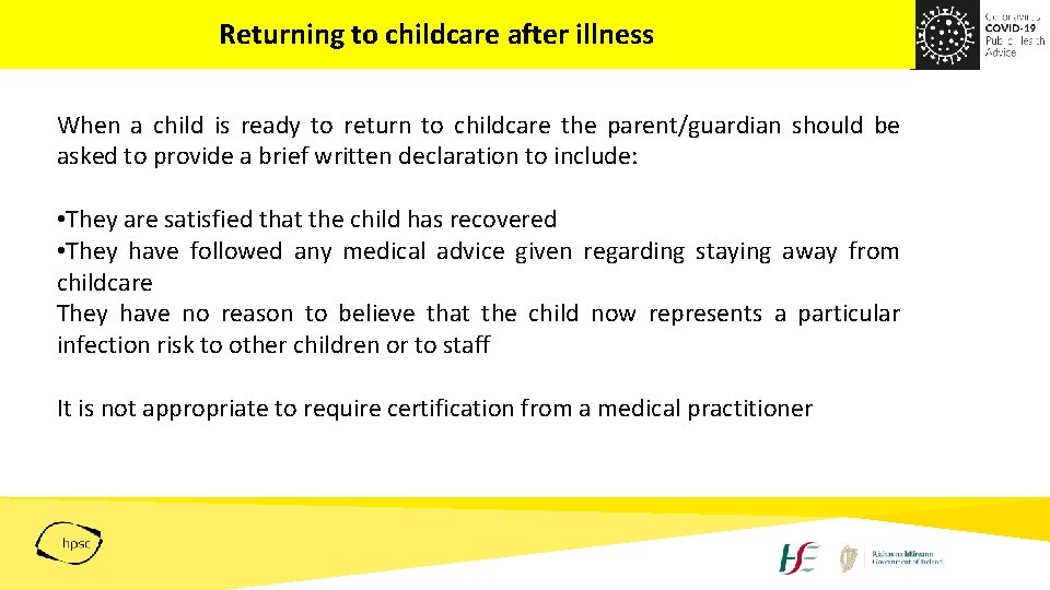 Returning to childcare after illness When a child is ready to return to childcare