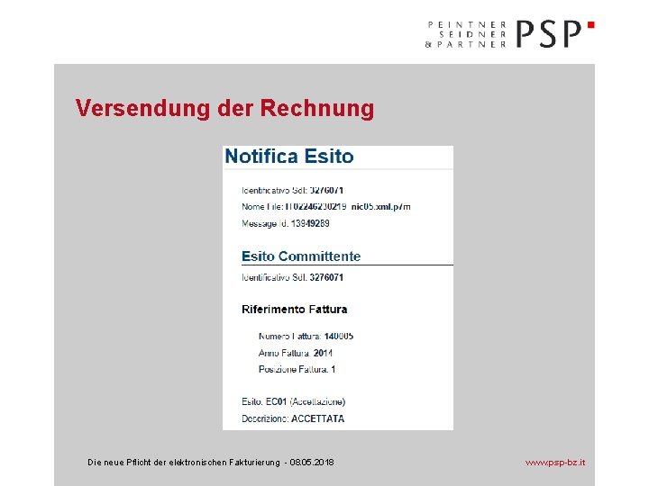 Versendung der Rechnung Die neue Pflicht der elektronischen Fakturierung - 08. 05. 2018 www.