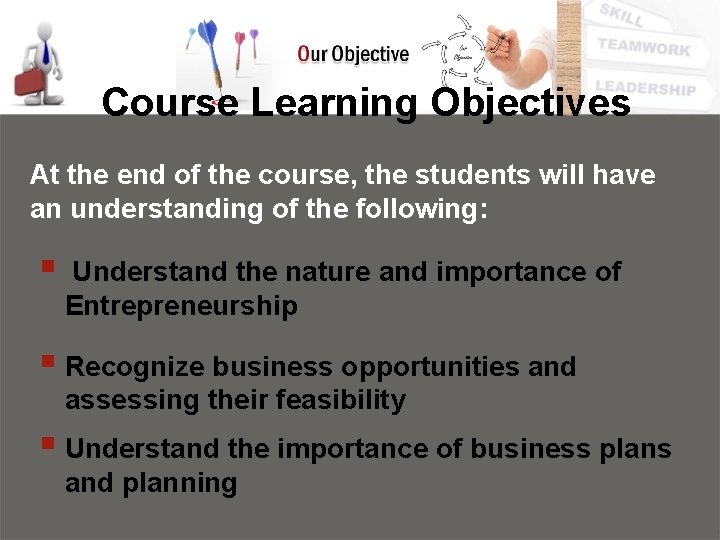 Course Learning Objectives At the end of the course, the students will have an