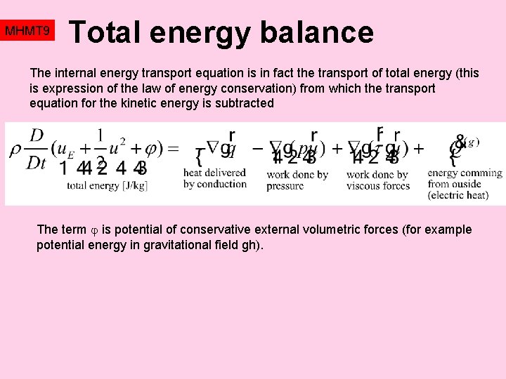 MHMT 9 Total energy balance The internal energy transport equation is in fact the