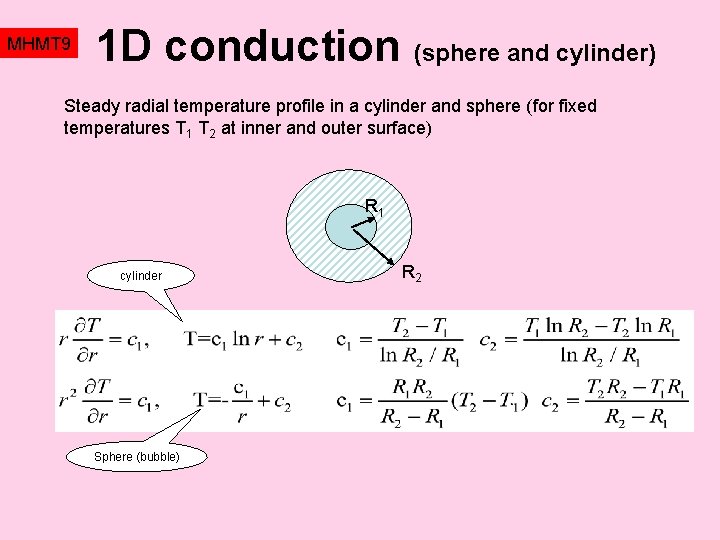 MHMT 9 1 D conduction (sphere and cylinder) Steady radial temperature profile in a