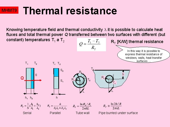MHMT 9 Thermal resistance Knowing temperature field and thermal conductivity it is possible to