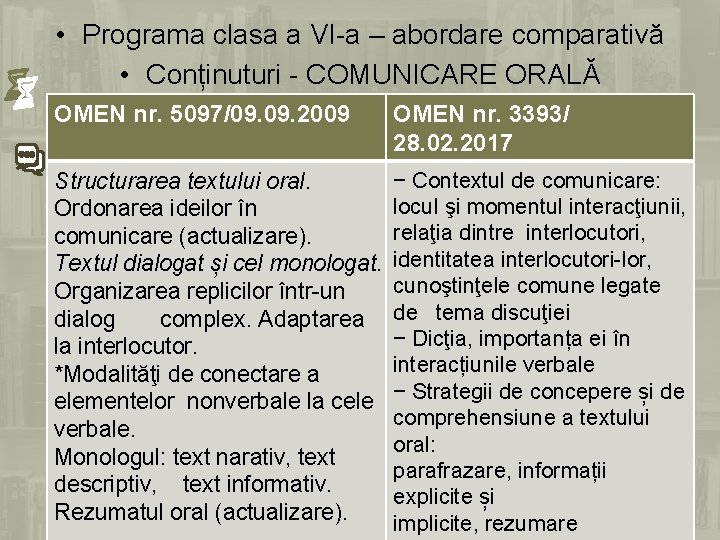  • Programa clasa a VI-a – abordare comparativă • Conținuturi - COMUNICARE ORALĂ