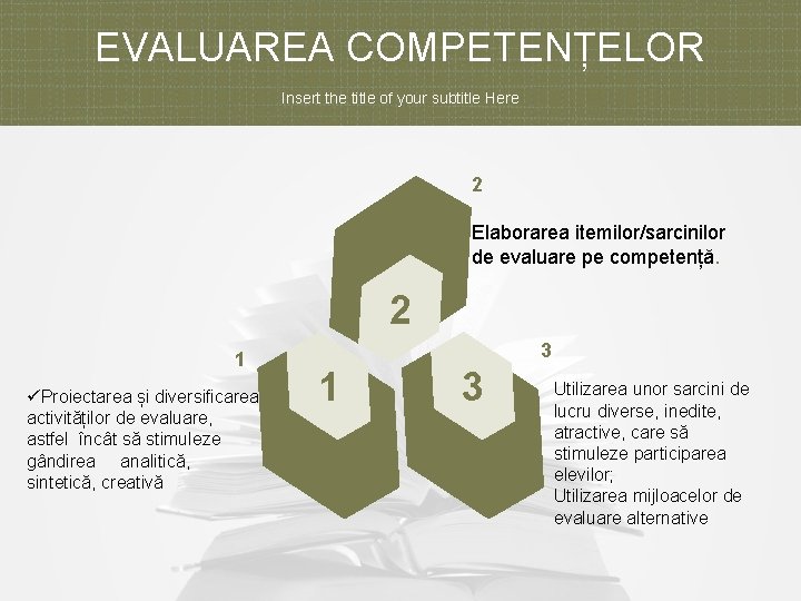 EVALUAREA COMPETENȚELOR Insert the title of your subtitle Here 2 Elaborarea itemilor/sarcinilor de evaluare