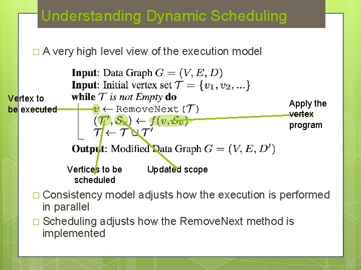 Understanding Dynamic Scheduling �A very high level view of the execution model Vertex to
