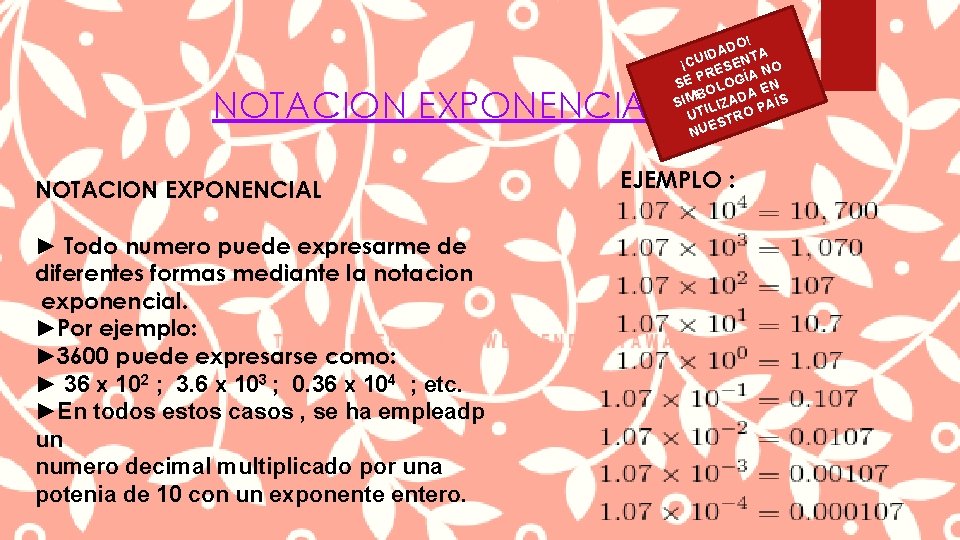 NOTACION EXPONENCIAL ► Todo numero puede expresarme de diferentes formas mediante la notacion exponencial.