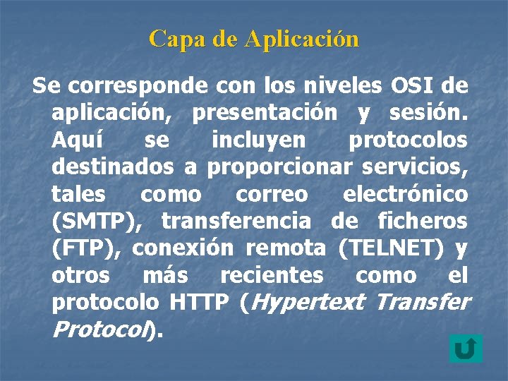 Capa de Aplicación Se corresponde con los niveles OSI de aplicación, presentación y sesión.