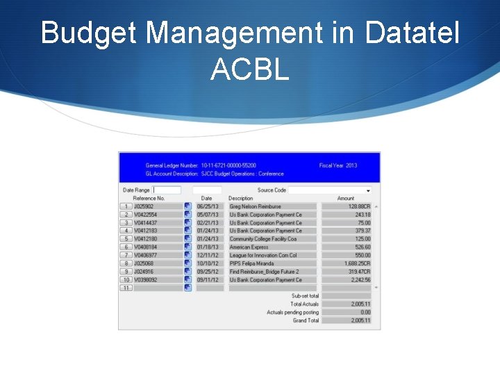 Budget Management in Datatel ACBL 