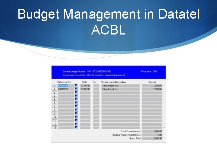 Budget Management in Datatel ACBL 