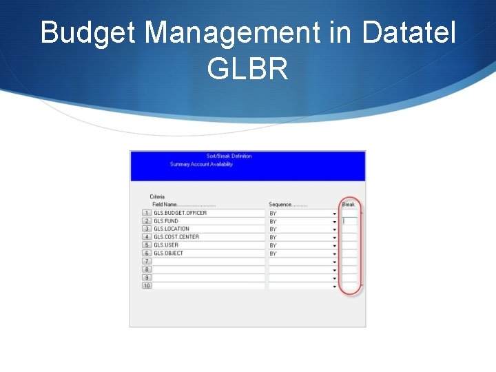 Budget Management in Datatel GLBR 