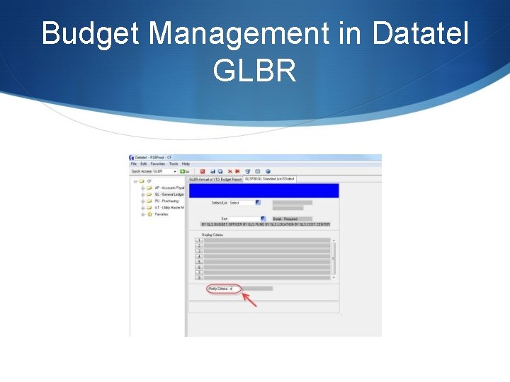 Budget Management in Datatel GLBR 