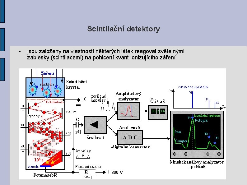 Scintilační detektory - jsou založeny na vlastnosti některých látek reagovat světelnými záblesky (scintilacemi) na