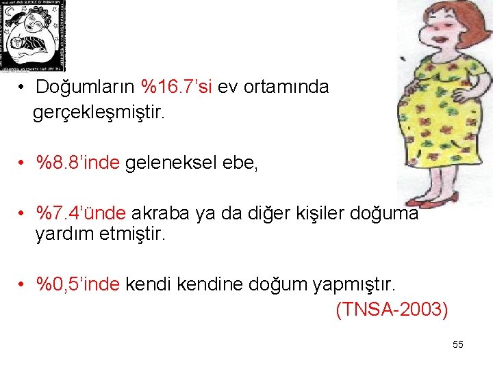  • Doğumların %16. 7’si ev ortamında gerçekleşmiştir. • %8. 8’inde geleneksel ebe, •