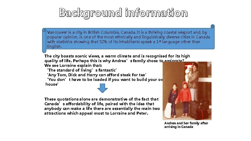Background information Vancouver is a city in British Columbia, Canada. It is a thriving