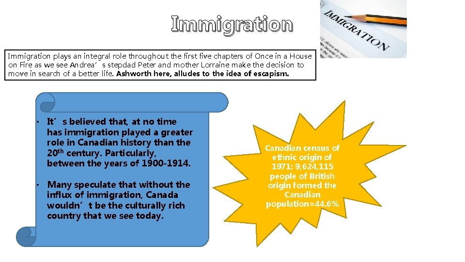 Immigration plays an integral role throughout the first five chapters of Once in a