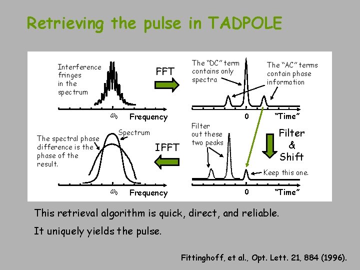 Retrieving the pulse in TADPOLE Interference fringes in the spectrum FFT w 0 Frequency
