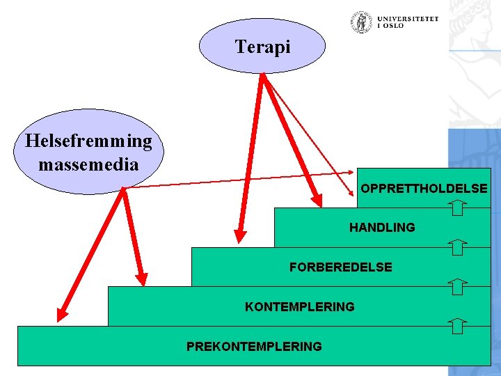 Terapi Helsefremming massemedia OPPRETTHOLDELSE HANDLING FORBEREDELSE KONTEMPLERING PREKONTEMPLERING Håvar Brendryen, Stipendiat, Psykologisk institutt 