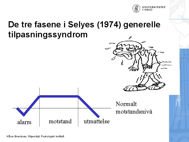 De tre fasene i Selyes (1974) generelle tilpasningssyndrom Normalt motstandsnivå alarm motstand Håvar Brendryen,